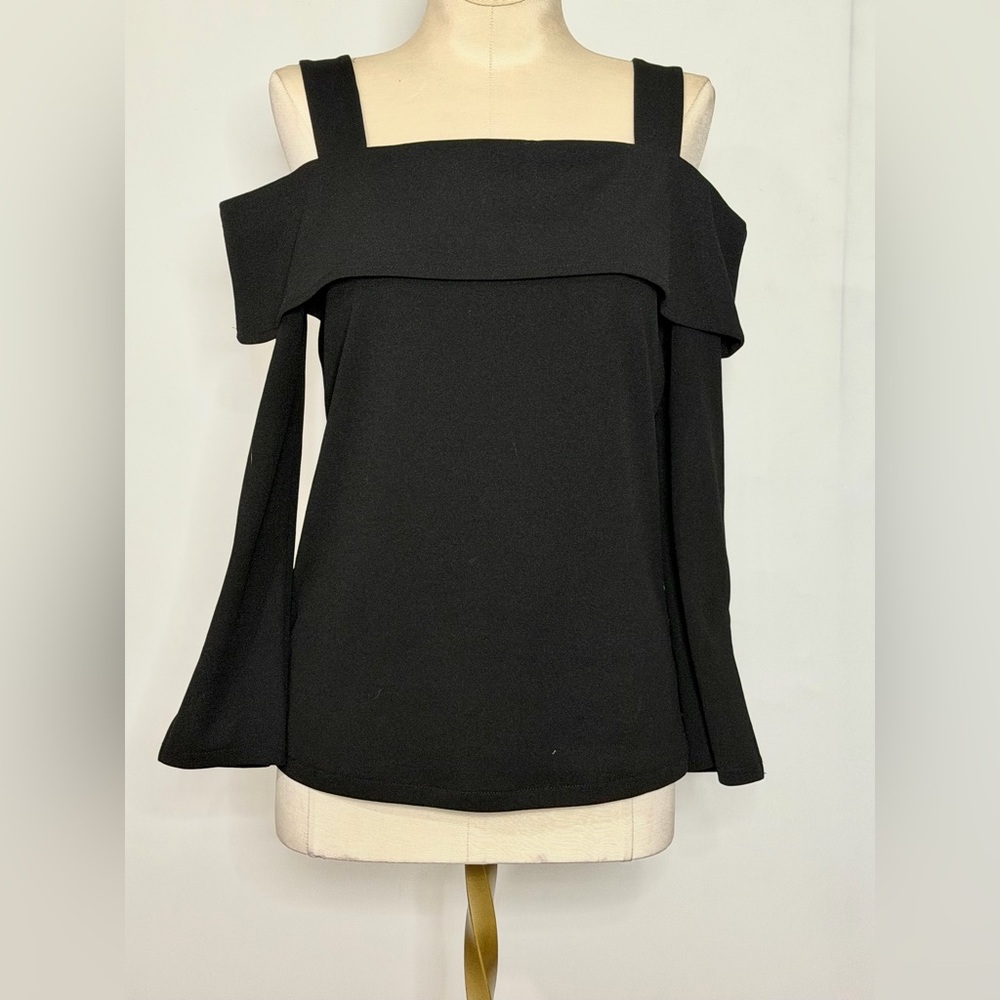 Ann Taylor Elegant Black Cold Shoulder  Women's Top Sz XS